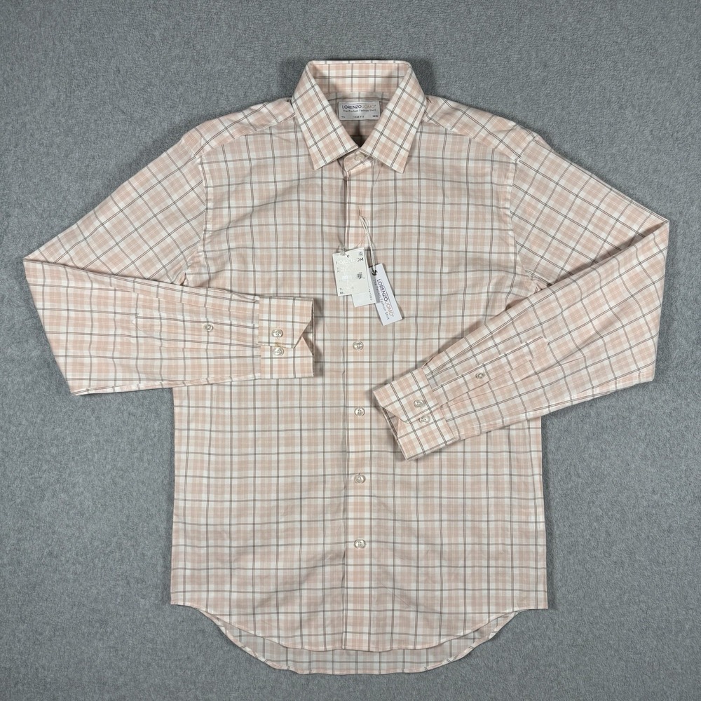 NWT Lorenzo Uomo The Perfect Fashion Dress Shirt Trim Fit 15.5 34/35 Pink Plaid